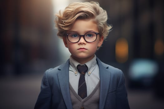 Serious young boy in formal attire photo