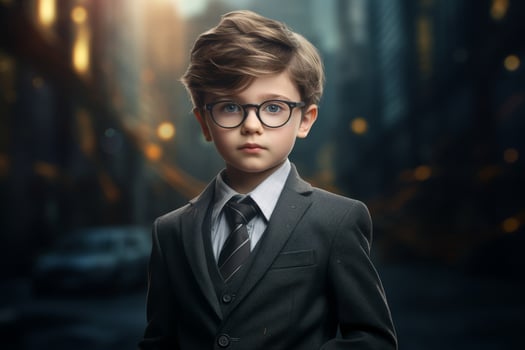 young boy in suit and glasses photo