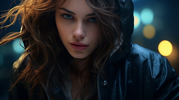 Mysterious woman with windswept hair photo