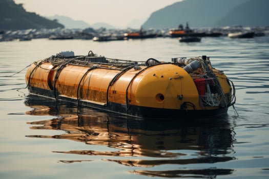 Underwater rescue equipment floating on calm waters photo