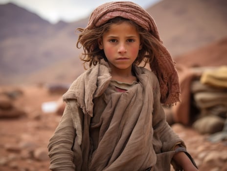 young girl in desert landscape photo