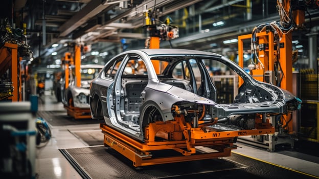 Car manufacturing assembly line in modern factory photo