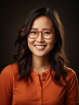 smiling asian woman in orange shirt photo