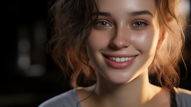 Smiling young woman with curly hair photo