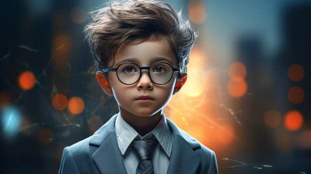 young boy in school uniform with glasses photo