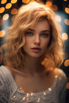 Captivating blonde woman with glowing lights photo