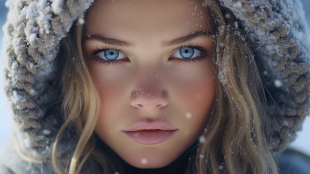 Captivating winter portrait of a young woman photo