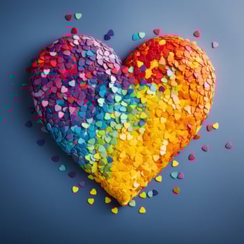 Colorful heart shaped design made of paper hearts photo
