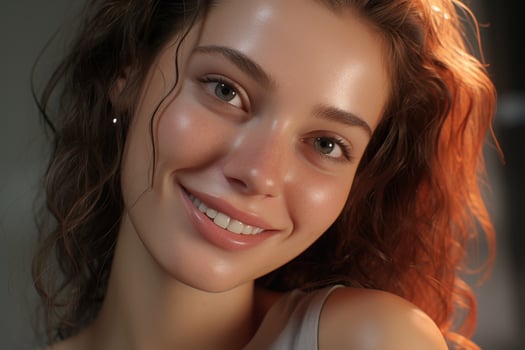 Smiling young woman with long brown hair photo