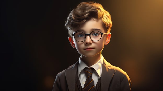 young boy in school uniform with glasses photo