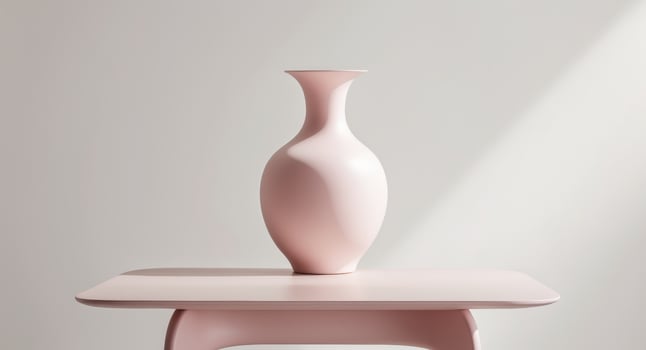 A pink vase sitting on a small table photo