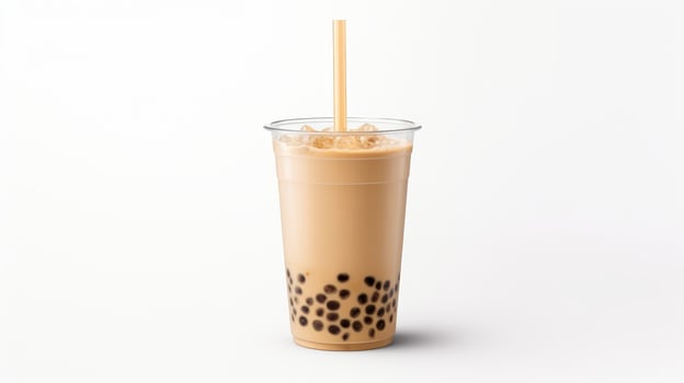 Refreshing iced bubble tea drink with tapioca pearls photo