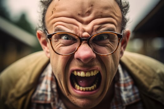 Expressive man with glasses making a funny face photo