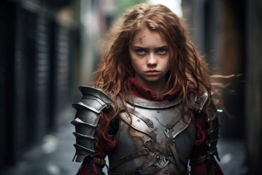 Fierce female warrior in battle armor photo