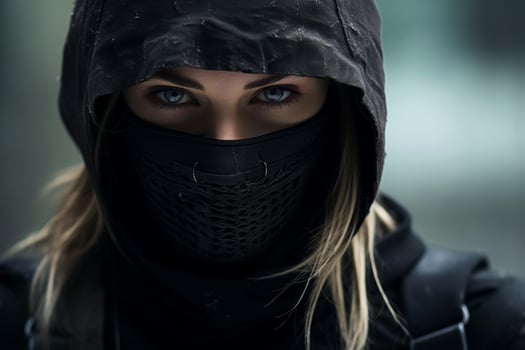 mysterious person in black mask and hood photo