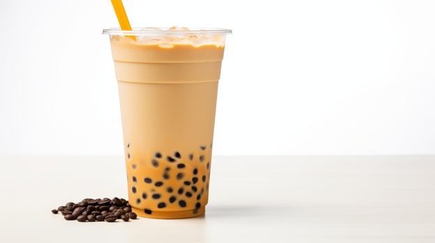 Refreshing bubble tea drink with tapioca pearls photo