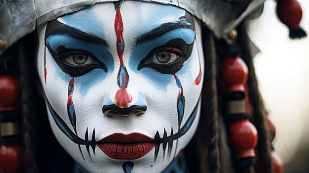 Dramatic face paint with intense expression photo