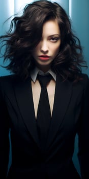 Mysterious woman in black suit photo