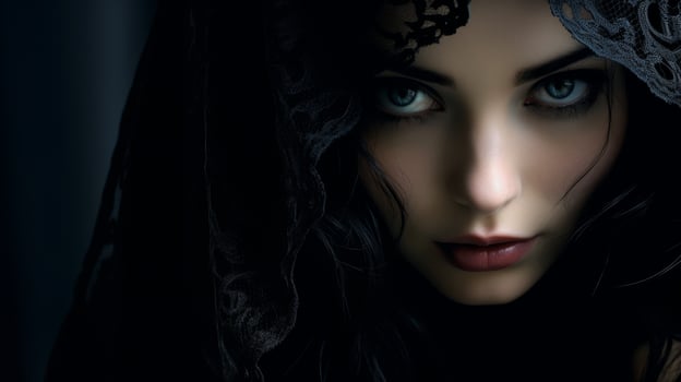 Mysterious woman with piercing blue eyes photo