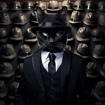Mysterious black cat in formal attire photo