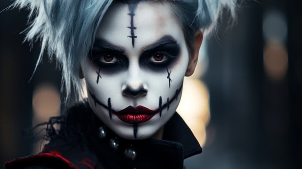 dark and mysterious face with striking makeup photo