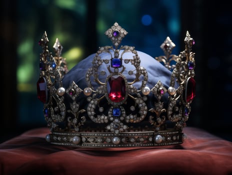 Ornate royal crown with precious gemstones photo