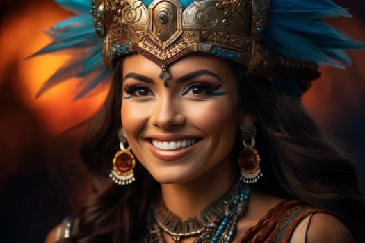 Smiling woman in ornate headdress photo