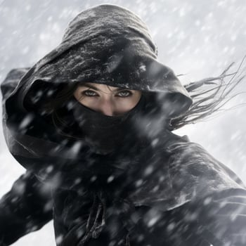 mysterious woman in winter storm photo