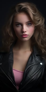 Dramatic portrait of a young woman with flowing blonde hair photo