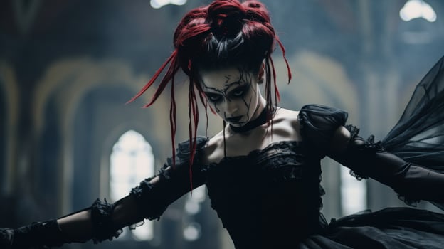 Mysterious gothic woman with dark makeup and red hair photo