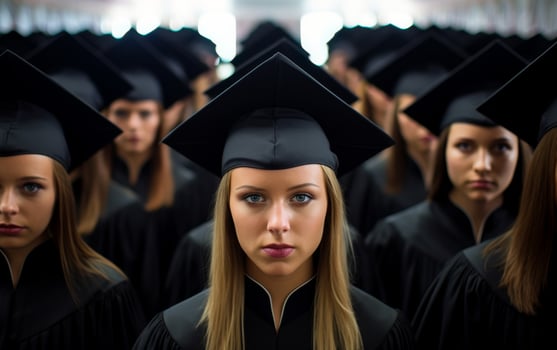 Serious graduate student in cap and gown photo