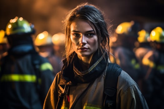 Determined firefighter in action at night photo