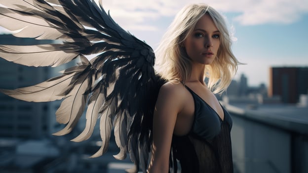 Winged angel with flowing blonde hair photo