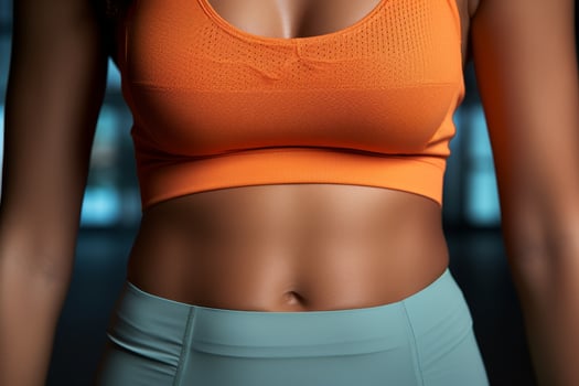 Fit womans toned abs in orange workout top photo
