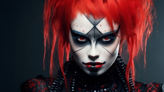 gothic woman with red hair and dramatic makeup photo