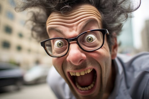 Funny man with exaggerated facial expression photo