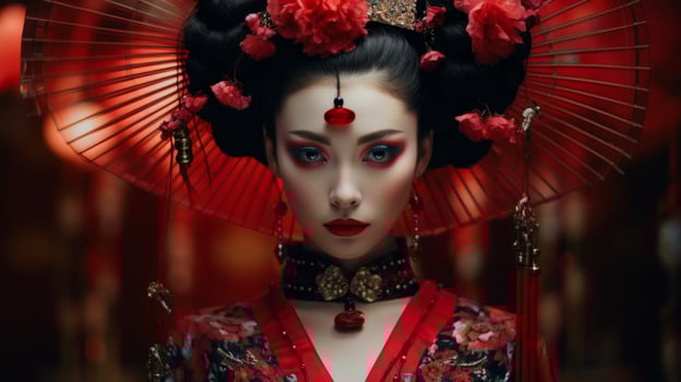 Elegant geisha portrait in traditional japanese attire photo
