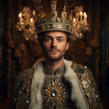 Regal monarch in ornate crown and robes photo