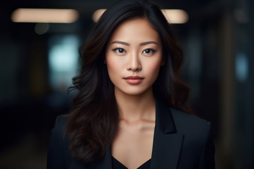 Confident asian woman in black suit photo