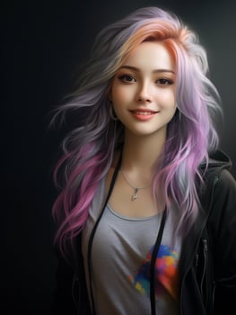 Vibrant hair colors and confident expression photo