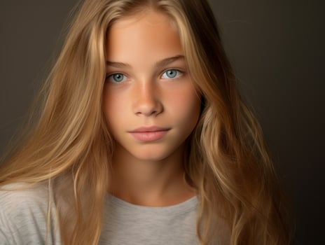 Thoughtful young woman with long blonde hair photo