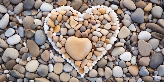 heart shaped stone surrounded by pebbles photo
