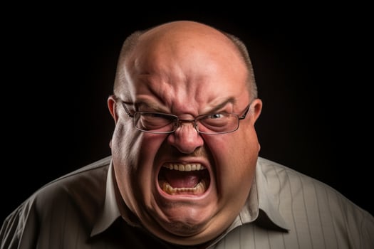 Angry man with glasses shouting photo