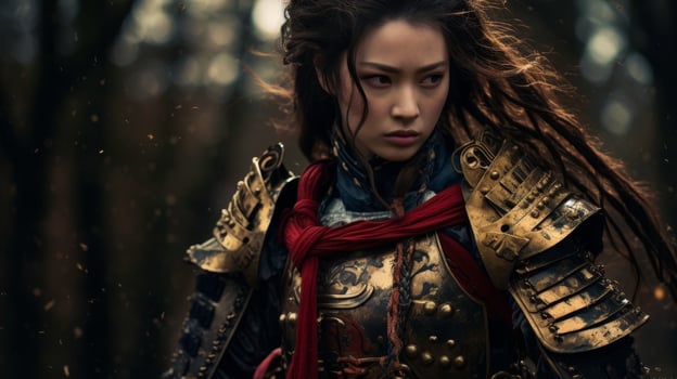 Fierce warrior woman in battle gear photo