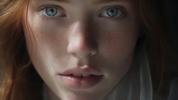 Close up portrait of a young girl with piercing blue eyes photo