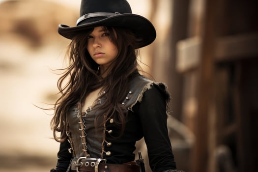 Mysterious woman in western attire photo