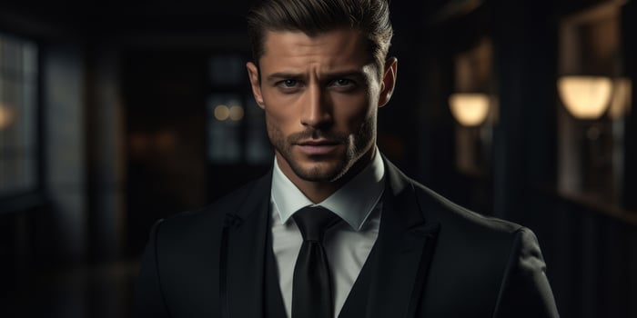 Serious businessman in dark suit and tie photo