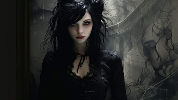 dark gothic woman with intense gaze photo