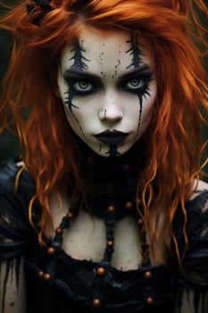 Mysterious forest witch with intense gaze photo