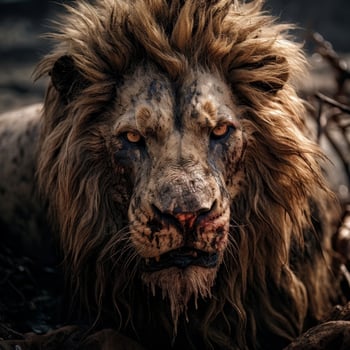 Fierce lion with intense gaze photo